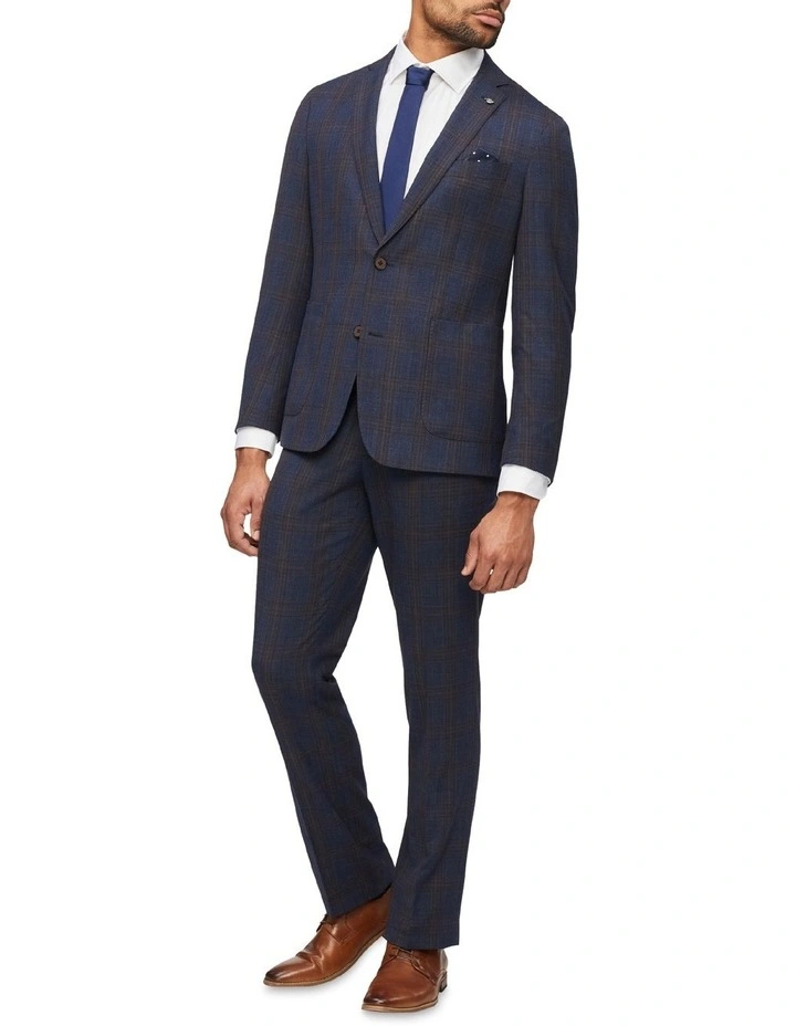 Van Heusen Tailored Big Check Suit Jacket With Chocolate Detail In Navy - Image 4