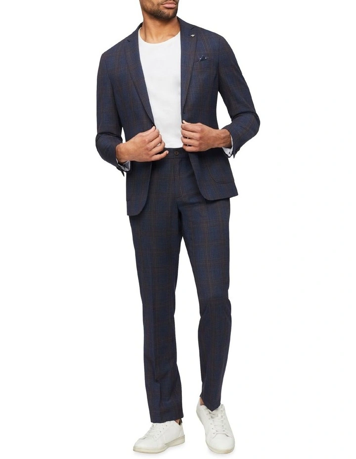 Van Heusen Tailored Big Check Suit Jacket With Chocolate Detail In Navy - Image 6