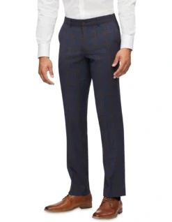 Van Heusen Tailored Big Check Suit Pant With Chocolate Detail In Navy