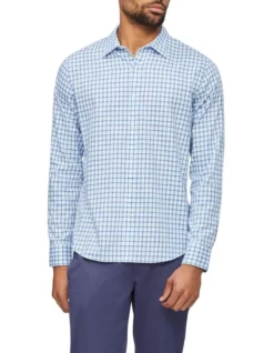 Van Heusen Long Sleeve Windowpane Check Shirt In Blue