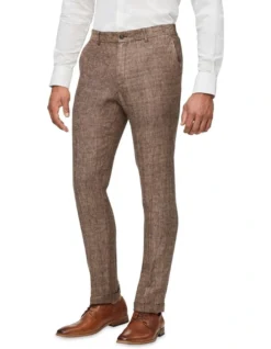 Slim Plain Linen Suit Pant In Brown