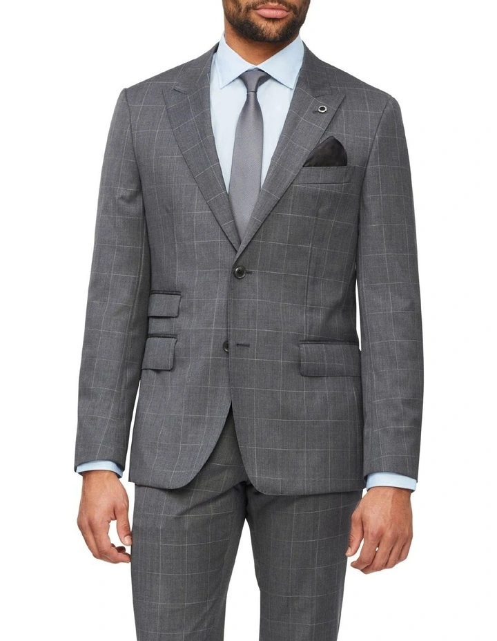 Tailored Window Pane Suit Jacket In Charcoal