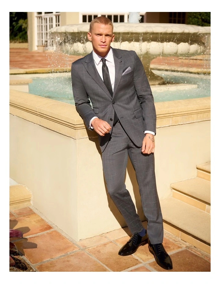 Tailored Window Pane Suit Jacket In Charcoal - Image 2