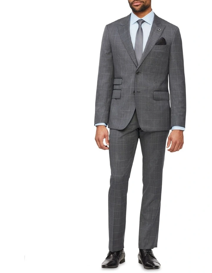 Tailored Window Pane Suit Jacket In Charcoal - Image 3