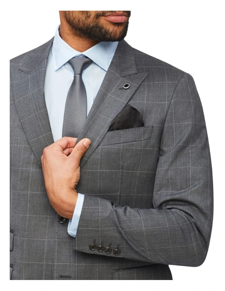 Tailored Window Pane Suit Jacket In Charcoal - Image 5