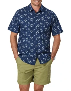 Casual Island Print Short Sleeve Shirt In Blue