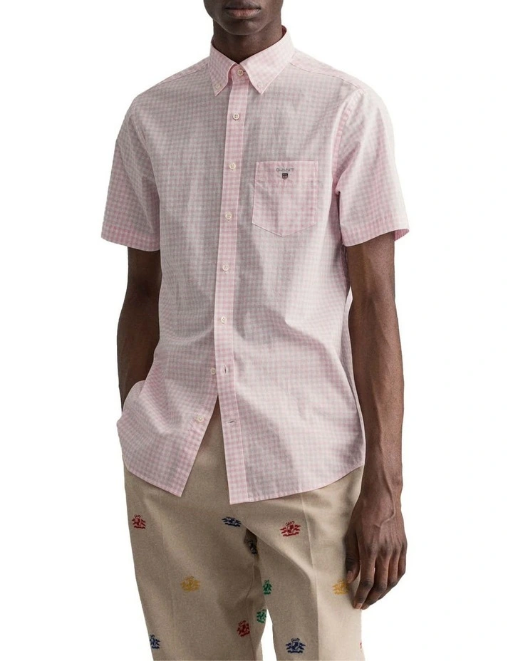 Gant Regular Gingham Short Sleeve Shirt In California Pink