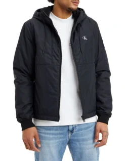 Calvin Klein Jeans Padded Hooded Harrington Jacket In Black