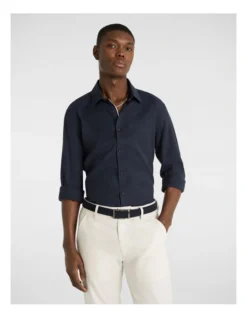 Ridley Linen Blend Slim Shirt In Navy