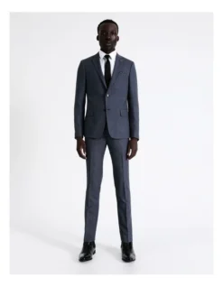 Slim Marle Herringbone Suit Jacket In Denim