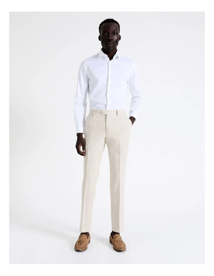 Slim Plain Linen Blend Suit Pant In Ecru