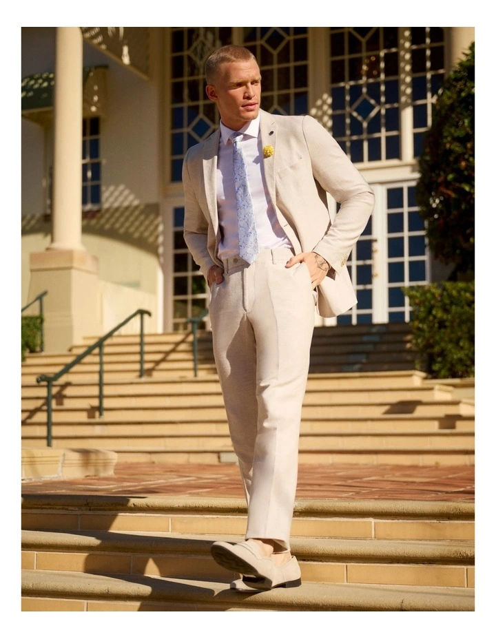 Slim Plain Linen Blend Suit Pant In Ecru - Image 2
