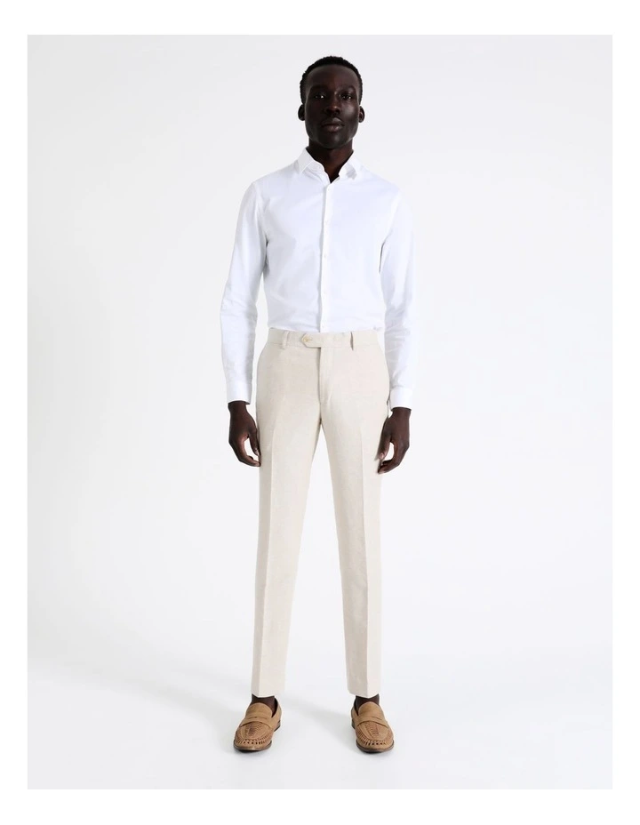 Slim Plain Linen Blend Suit Pant In Ecru - Image 4