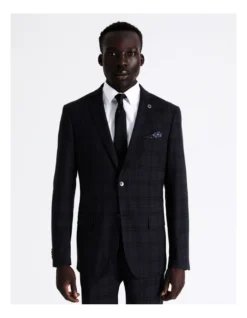 Tailored Check Suit Jacket In Navy