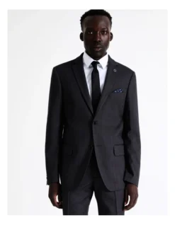 Tailored Herringbone Suit Jacket In Charcoal