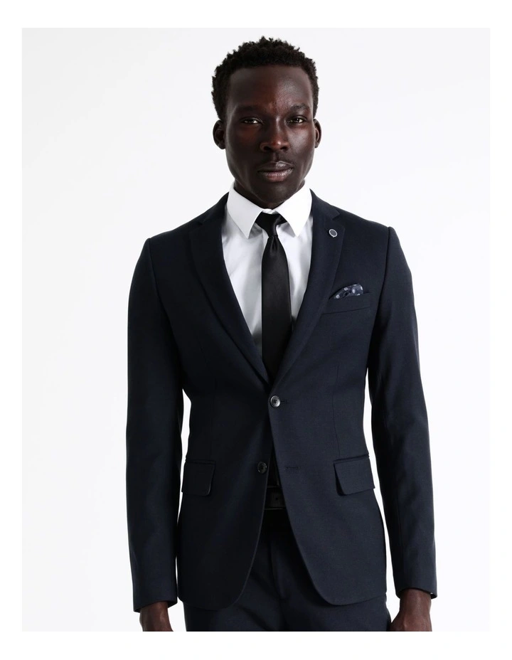 Slim Birdseye Suit Jacket In Navy - Image 3