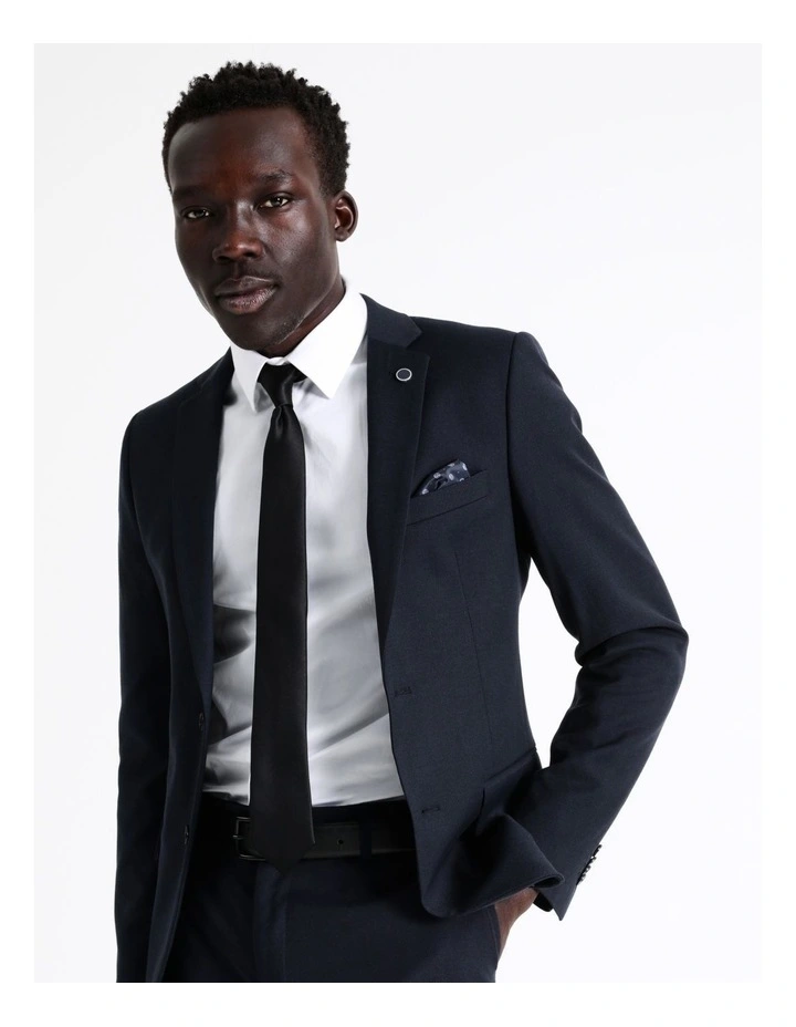 Slim Birdseye Suit Jacket In Navy - Image 4