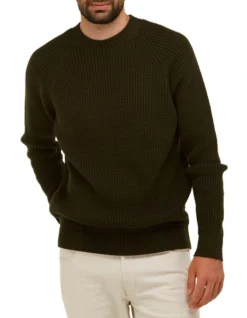 Brooksfield Crew Neck Knit Sweater In Green