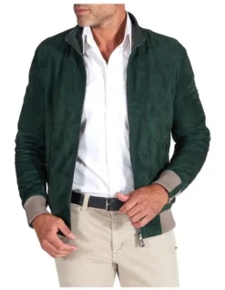 Suede Leather Zip Bomber Jacket