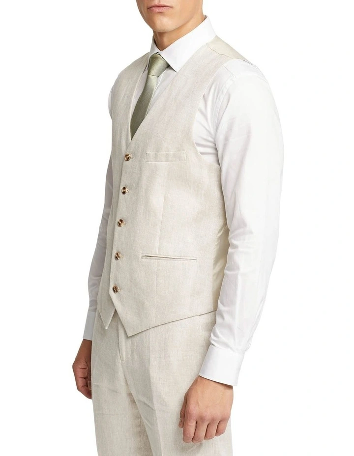 Oxford Linen Vest In Natural - Image 2