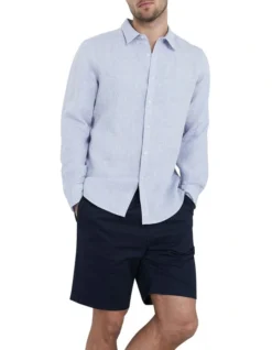 French Connection Linen Classic Fit Shirt In Blue