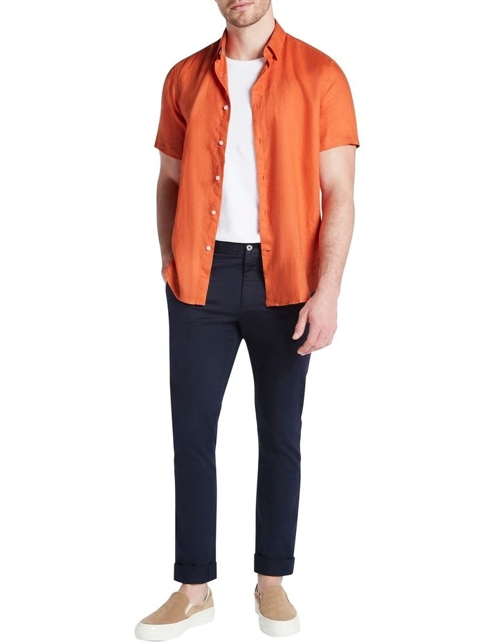 Felix Linen Short Sleeve Shirt In Orange - Image 2