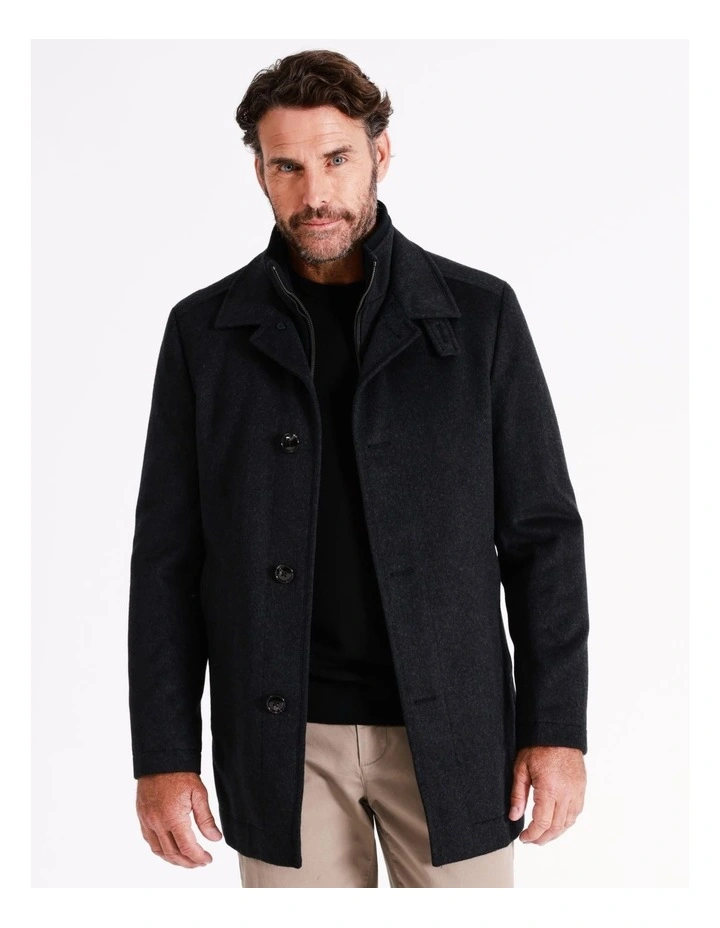 Rochester Wool Melton Coat In Charcoal