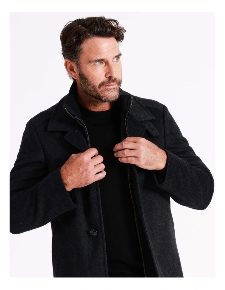 Rochester Wool Melton Coat In Charcoal - Image 5