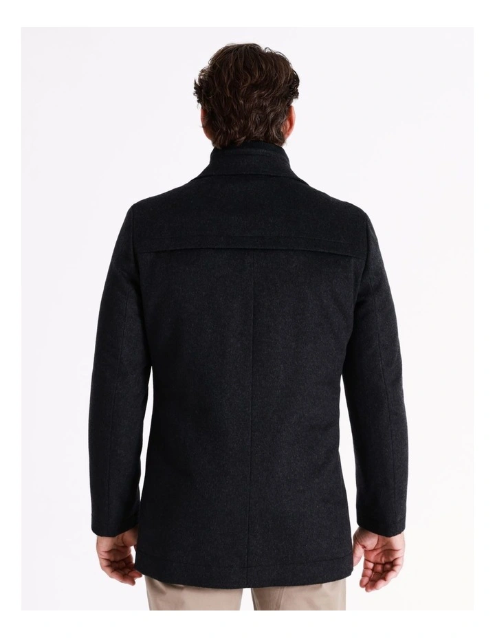 Rochester Wool Melton Coat In Charcoal - Image 6