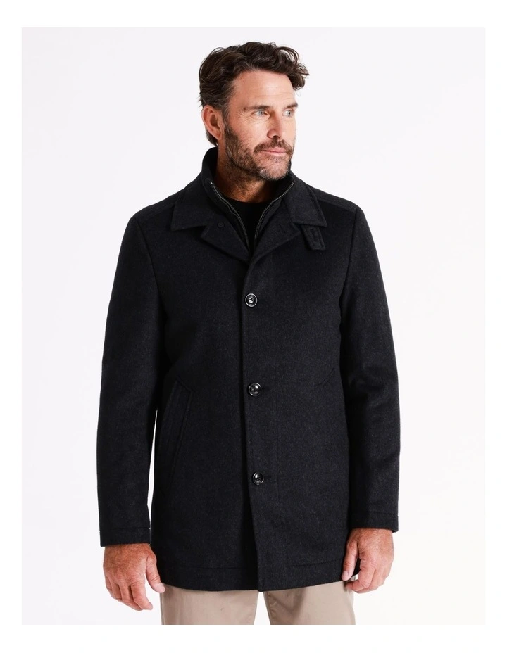 Rochester Wool Melton Coat In Charcoal - Image 7