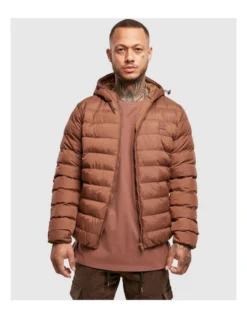 URBAN CLASSICS Hooded Bubble Jacket In Brown