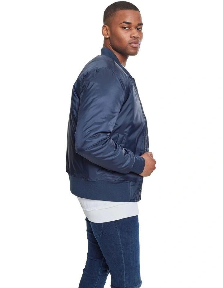 URBAN CLASSICS Tech Bomber Jacket In Navy - Image 4