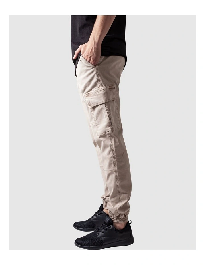 URBAN CLASSICS Washed Cargo Twill Jogging Pants In Sand - Image 3