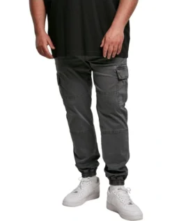 URBAN CLASSICS Washed Cargo Twill Jogging Pants In Dark Shadow