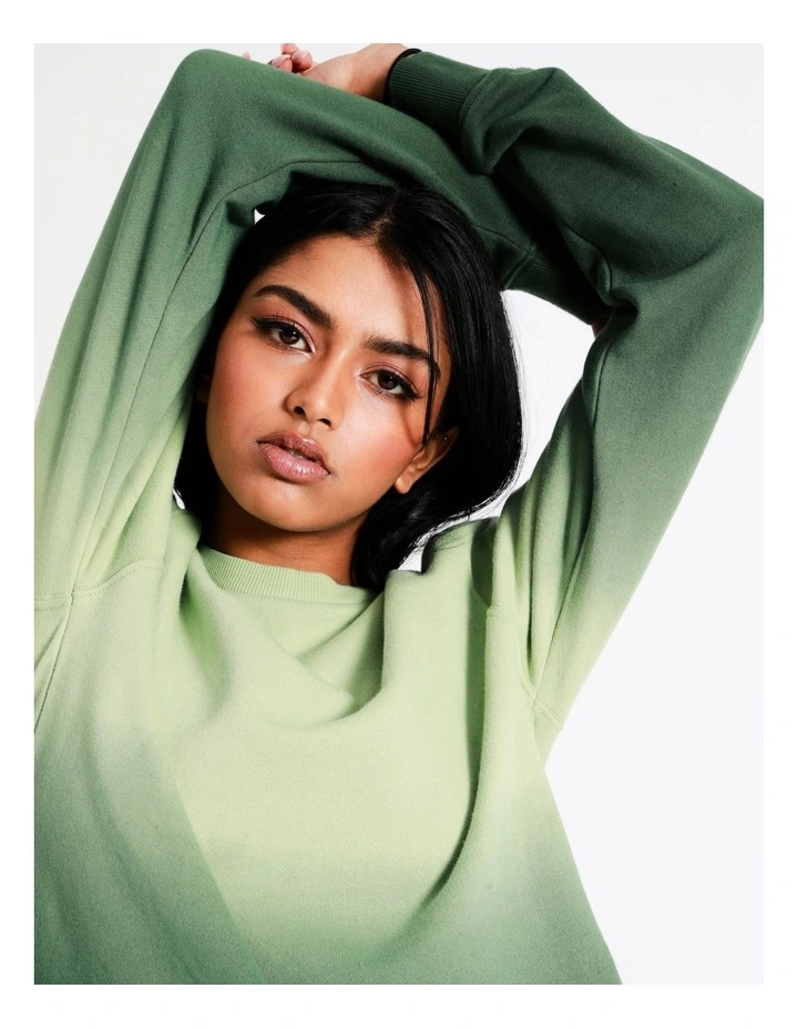 Draco Dip Dye All Gender Crew Sweat In Green - Image 2