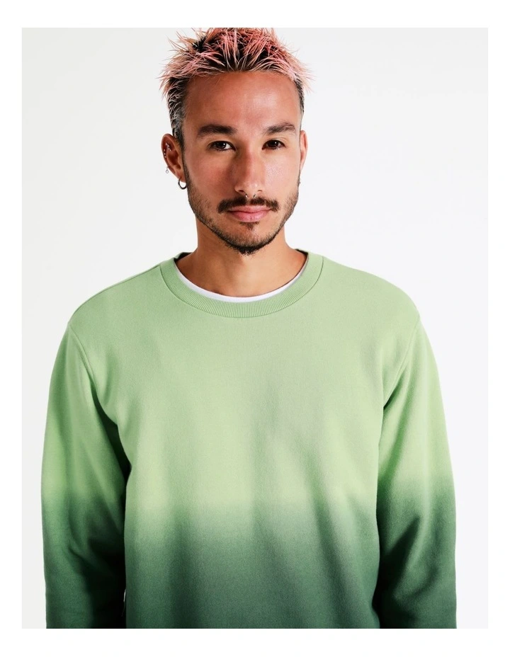Draco Dip Dye All Gender Crew Sweat In Green - Image 7