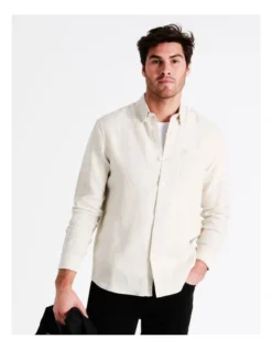 Alec Linen Long Sleeve Shirt In Beige