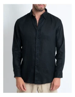 Long Sleeve Linen Shirt In Black