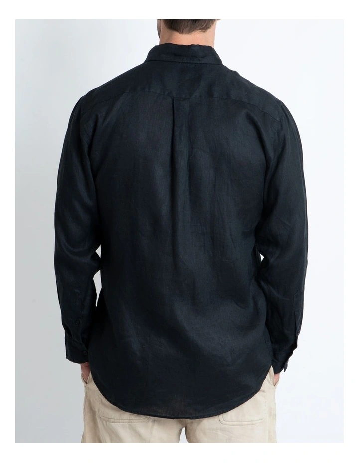 Long Sleeve Linen Shirt In Black - Image 2
