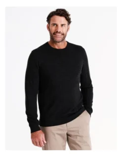 Australian Merino Crew Neck Knit In Charcoal