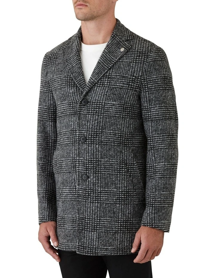Gibson Mercury Slim Fit Overcoat In Black/White - Image 3