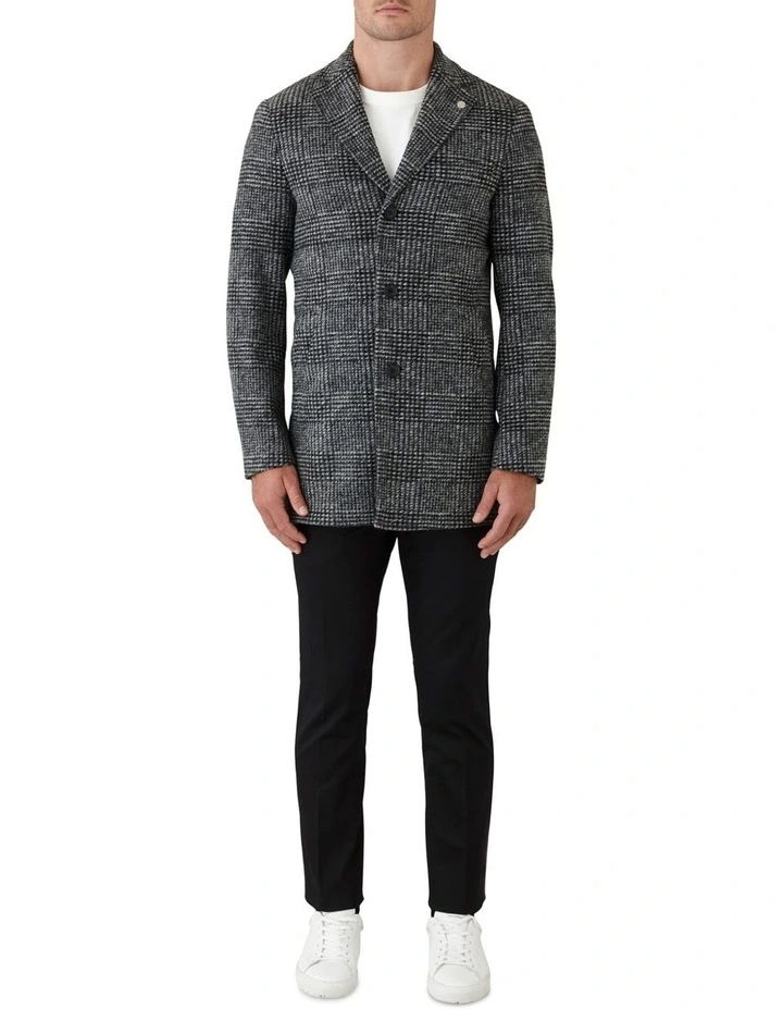Gibson Mercury Slim Fit Overcoat In Black/White - Image 5