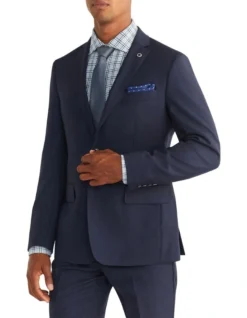 Tailored Micro Check Suit Jacket In Navy