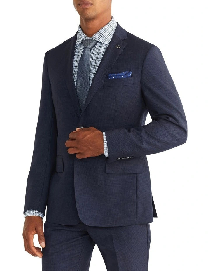 Tailored Micro Check Suit Jacket In Navy
