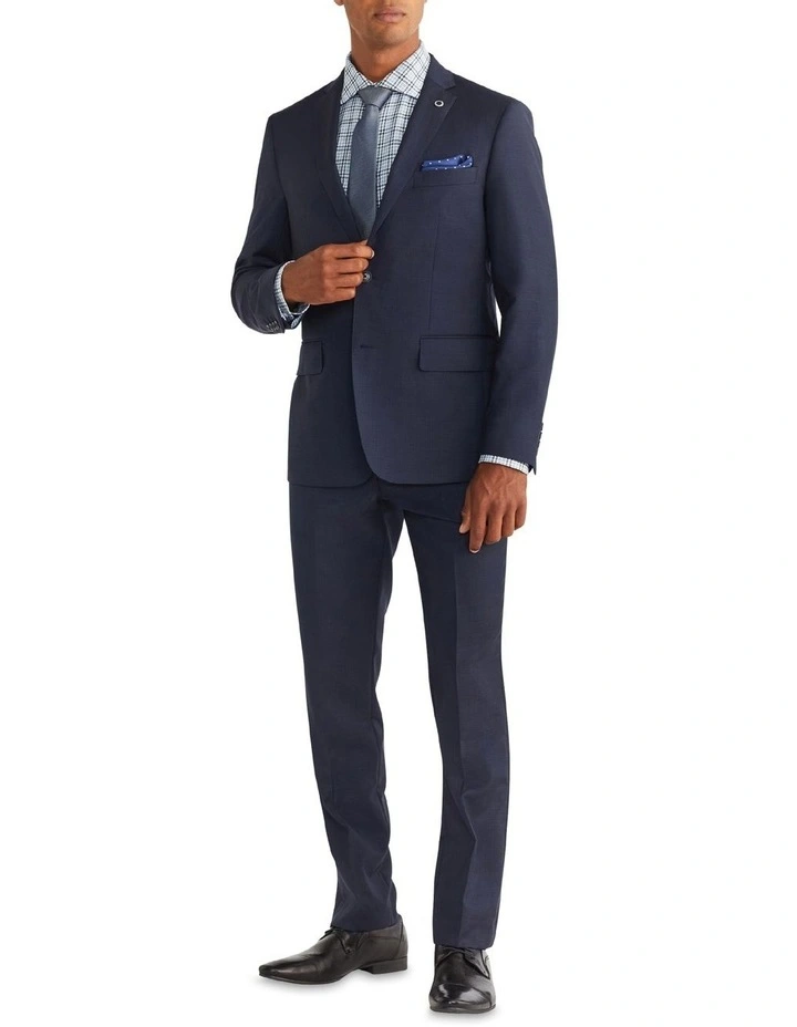 Tailored Micro Check Suit Jacket In Navy - Image 2