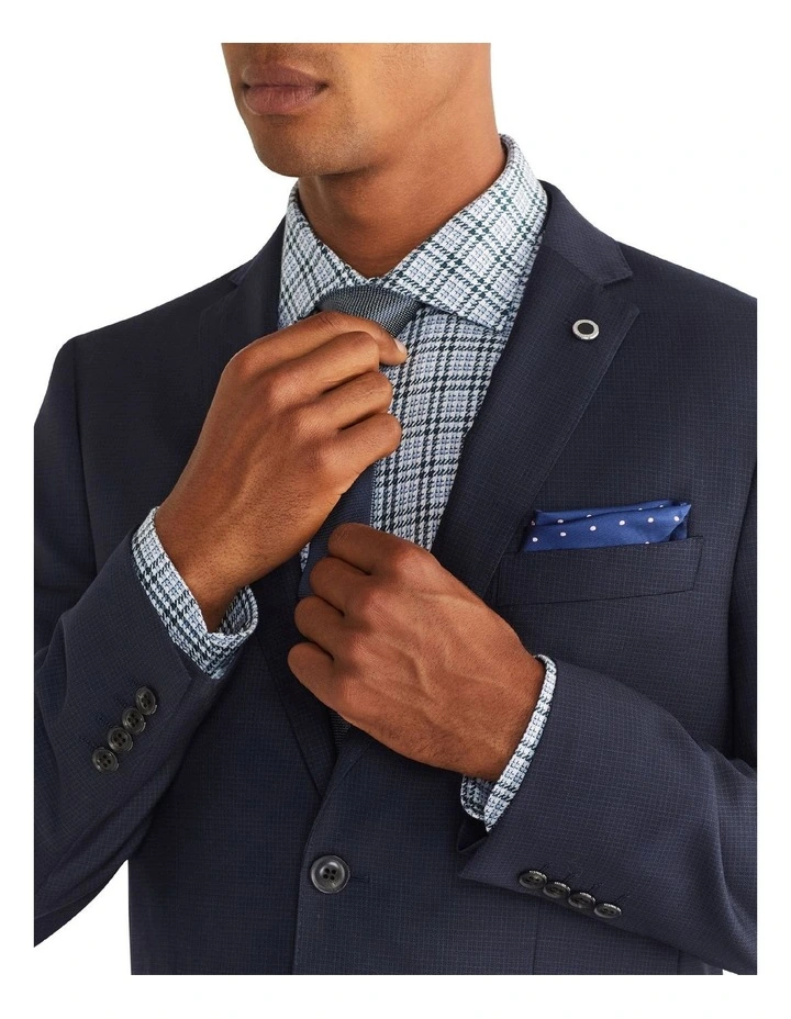 Tailored Micro Check Suit Jacket In Navy - Image 4