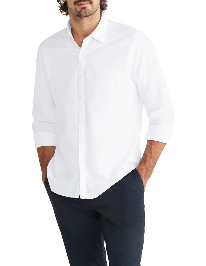 Van Heusen Nevertuck Long Sleeve 1 Colour Heather Oxford Shirt In White