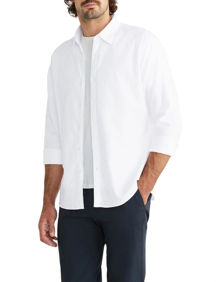 Van Heusen Nevertuck Long Sleeve 1 Colour Heather Oxford Shirt In White - Image 2