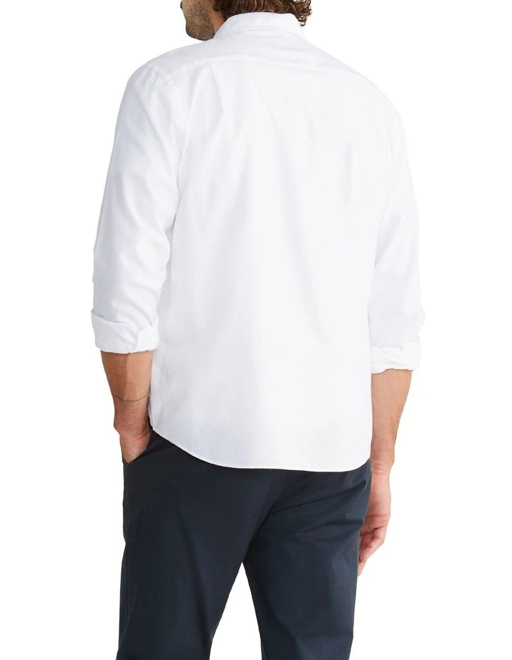 Van Heusen Nevertuck Long Sleeve 1 Colour Heather Oxford Shirt In White - Image 3