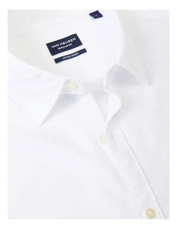 Van Heusen Nevertuck Long Sleeve 1 Colour Heather Oxford Shirt In White - Image 4